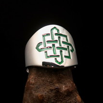 Excellent crafted Men&#39;s Band Ring green Celtic Cross in Square - Sterling Silver - £46.36 GBP