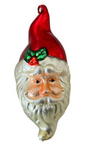 Large Santa Claus Head with Holly Hat Glass Christmas Ornament 7&quot;T - £11.89 GBP