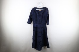 Vtg 50s 60s Rockabilly Womens Medium Distressed Velvet Fringed Dress Blu... - $39.55