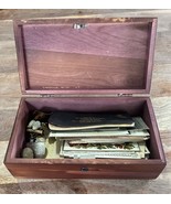 Wood Box Filled With Progressive Era Items (letters, Coins, Postcards, P... - $37.10