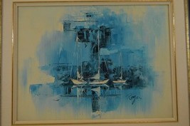 Sailboat Painting Nautical Maritime Original Boat Artwork on Canvas Vtg Signed - £93.36 GBP