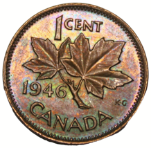 Canada Cent, 1946 Gem Unc~Purple Green Toning~Free Shipping #A86 - £7.45 GBP