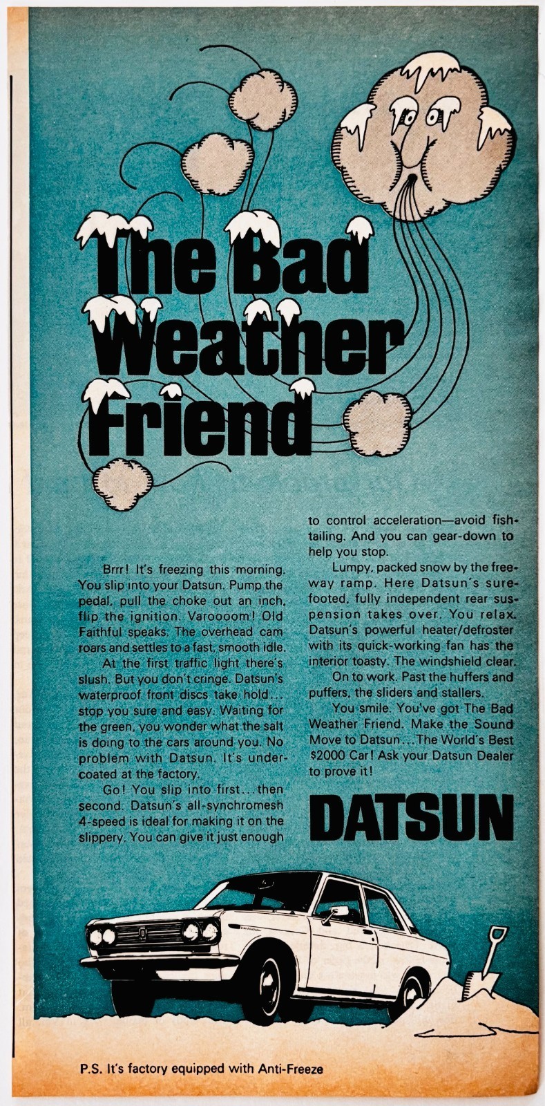 1969 Datsun Bad Weather Car Advertisement Vintage Automobilia Classic Auto F15O Item image 2