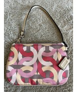 NEW Coach Beige Pink Yellow Red Zip Top Wristlet 6.5”x4.5&quot; - $60.44 CAD