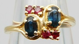 BEAUTIFUL Solid 14k Yellow Gold  Sapphire  Ruby Ladies Ring Size 6 - £419.92 GBP