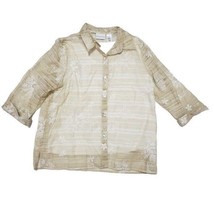 Alfred Dunner Women&#39;s Twofer Shirt 14 Brown Sheer Stripes Embroidered Flowers - £10.95 GBP