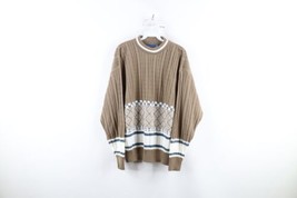 Vintage 70s Streetwear Mens Large Fair Isle Cable Knit Crewneck Sweater USA - $49.45