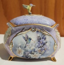 LENA LIUS Musical Trinket Box Lavender Jeweled Fine Porcelain 1st Edition. - £46.59 GBP