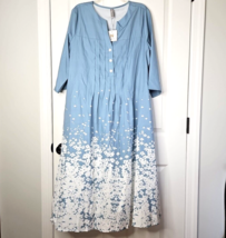 Noracora Pintuck Midi Dress Size 2XL XXL Blue Floral Print 3/4 Sleeve New - £18.94 GBP