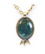 Bloodstone Pendant Necklace Vintage Gold Chain Stone is 1.2&quot; x 1.5&quot; Chai... - €42,25 EUR