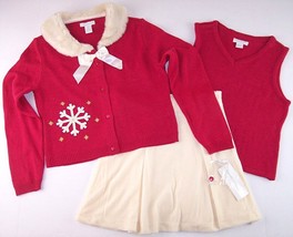 NWT Charter Club Girl&#39;s 3 Pc Snowflake Holiday Cardigan Skirt Set, 6X, $42 - $15.99