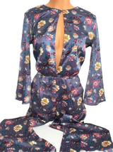 VS Luxe Satin One Piece Keyhole Jumpsuit Romper Bodysuit Floral Print S NEW - $38.61