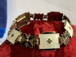 Vtg Sterling Silver Art Deco Enamel Panel Bracelet 17.55g Fine Jewelry 7&quot; Norway - £158.23 GBP