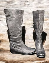 Abound Black Wedge Heel Leather Tall Boots Womens Size 8.5 Buckle Detail - $54.08