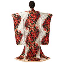 VTG Japanese Uchikake Wedding Kimono Black Gold Orange Silk Floral - $688.05