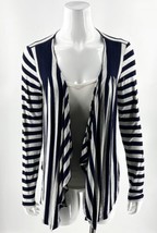 Ella Moss Open Front Top Size M Navy Blue Gray Striped Draped Long Sleev... - £19.41 GBP