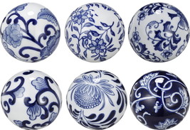 Set of 6 Blue &amp; White Porcelain Orbs - Asian Inspired for Home Decor &amp; F... - £30.79 GBP