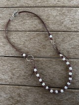 “Coffee Latte” Pearl and Hand Tied Knots Brown  Leather Free Ship Made in USA - £23.25 GBP