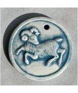 Vintage Ceramic Aries Ram Zodiac Sign Pendant Charm Necklace 2&quot; Blue and... - $183.59 MXN