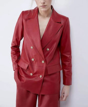 RED Women&#39;s Leather Blazer New Genuine Soft Lambskin Leather Handmade Formal - £94.28 GBP+