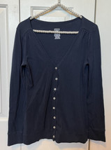 Women’s Merona Ultimate Navy Blue V-Neck cotton Cardigan rouched shoulder XS - £7.76 GBP