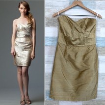 Siri Dupioni Pure Silk Ruched Cocktail Dress Gold Strapless Sweetheart W... - £60.82 GBP