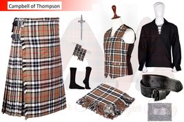 Traditional 8 yard Camel Thompson Tartan kilt - Men&#39;s Scottish Highland kilt Set - £102.43 GBP