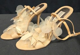 Badgley Mischka Dreamy Nude Leather Evening Bridal Leaves Sandals Size 7 M - $48.95