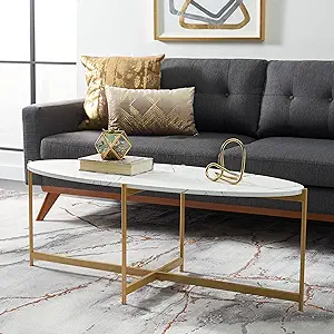 SAFAVIEH Home Collection Taliyah Contemporary Glam White Marble/Gold Ova... - $227.99