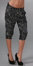 NWT Womens New Robert Rodriguez Relaxed Sequin Trouser Pants Crop 4 Black Silver - £417.19 GBP