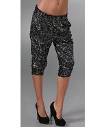 NWT Womens New Robert Rodriguez Relaxed Sequin Trouser Pants Crop 4 Blac... - £410.71 GBP
