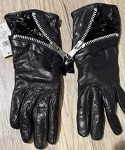 6 1/2 Bloomingdale’s Black Genuine Leather 100% Cashmere Lined Zippered ... - $39.99