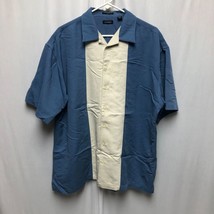 Rivers End Shirt Mens Large Blue Ivory Button Up Short Sleeve Bowling Retro - £12.55 GBP