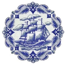 Custom and Unique Shades of Blue[ Delft Blue Tall Ship ] Embroidered Iron on/Sew - £10.27 GBP