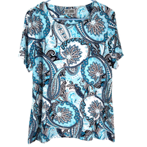 JM Collection Blouse Womens XL Scoop Neck Short Sleeves Stretch Paisley Floral - £8.60 GBP