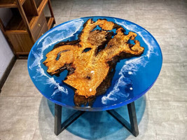 Round Ocean Epoxy Resin Coffee Table, Cafeteria Table, Epoxy Wood Table ... - $453.02+