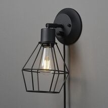 Bryson 1-Light LED Cage Wall Sconce Plug-in Hardwire Matte Black Bulb In... - $18.61