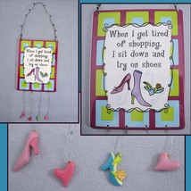 GANZ Ceramic Shoe Shopping Humor Plaque Heart Charms Beads Curly Wire Hanger - £11.55 GBP