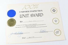 Vtg 1965 100% Uniform Inspection Unit Award Post 278 Certificate Boy Sco... - $11.57