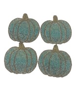 set of 4 Lite Blue Beaded pumpkin coasters trivets 5&quot; Fall Harvest Autumn - $22.00