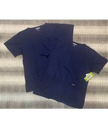 2 Landau Women&#39;s Durable 4-Pocket V-Neck Scrub Tops 1 Bottom Navy, Small - $26.94 CAD
