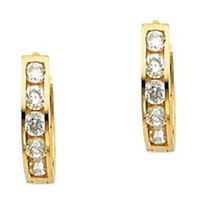 14K Yellow Gold Plated 1.50 Ct Round Cut Simulated Diamond Hoop/Huggie Earrings - £73.78 GBP