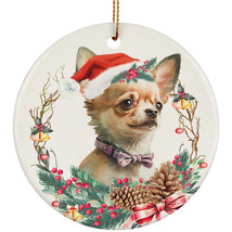 Funny Chihuahua Puppy Dog Santa Hat Flower Wreath Christmas Ornament Gift Decor - £11.82 GBP