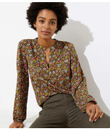 LOFT Wildflower Split Neck Blouse Black New - £23.94 GBP