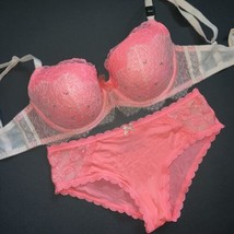 Victoria&#39;s Secret 32DD Conjunto Sujetador S Braga Crema Encaje Apricot Naranja - £66.45 GBP