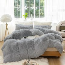 LUOYUAN Plush Shaggy Duvet Cover Set 3 Pieces Aesthetic Fluffy Comforter Cover S - £47.17 GBP
