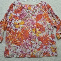 Womens Ruby Rd. Road Tops Size 3xl Embellished Neckline 3/4 Sleeve Floral  - $12.55