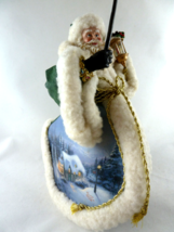Thomas Kinkade Santa  green Figurine 2003 Snowy Night Fabric cottage cotton  8" - $21.77