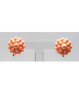 Vintage Peach Plastic Cluster Bead Beaded Flower Screw Back Fashion Earr... - $12.00