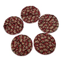 Set of 5 Red White Green Poinsettia Holly Holiday Cloth Round Dinner Nap... - £20.96 GBP